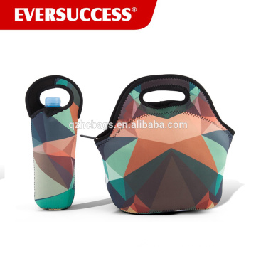 Neoprene Isolado Lunch Lunch Bag + Water Bottle Sleeve | Leve com zíper